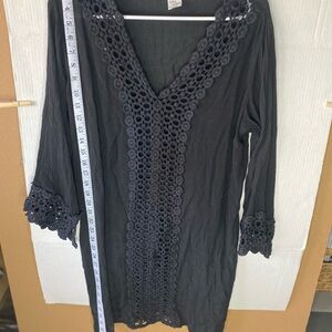 Elegant Black Crochet Swim Coverup